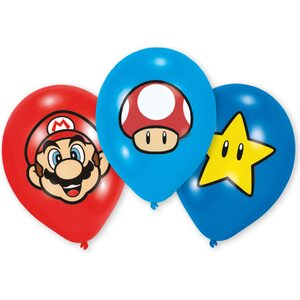 6 Latex Balloons Super Mario Bros 27.5 cm / 11"