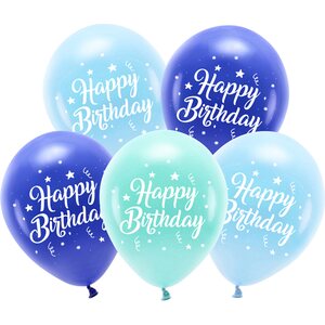 Eco Balloons 26 cm, Happy Birthday, blue 1pkt/5pc.