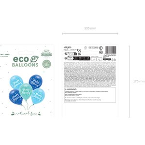 Eco ilmapallot 26 cm Happy Birthday sininen 5 kpl/pkt