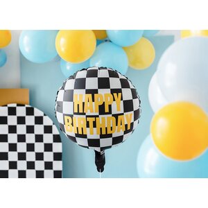 Foil balloon Checkered flag Happy Birthday, 45 cm, mix