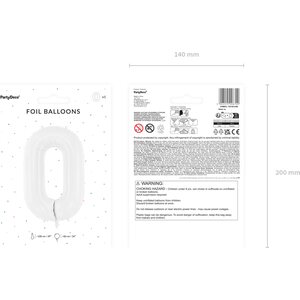 Foil ballon Number ''0'', 86 cm, white