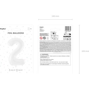 Foil ballon Number ''2'', 86 cm, white