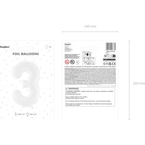 Foil ballon Number ''3'', 86 cm, white