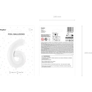 Foil ballon Number ''6'', 86 cm, white