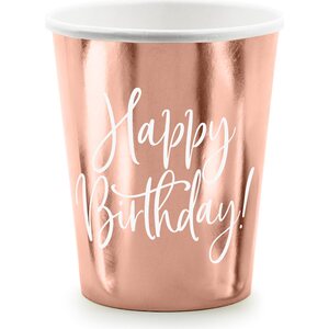 Cups Happy Birthday!, rose gold, 260ml 1pkt/6pc.