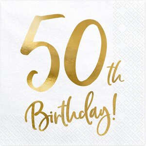 Napkins 50th Birthday, white, 33x33cm 1pkt/20pc