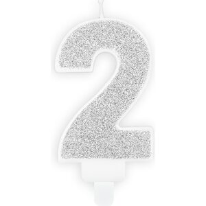 Birthday candle Number 2, silver, 7cm