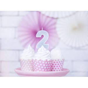 Birthday candle Number 2, silver, 7cm