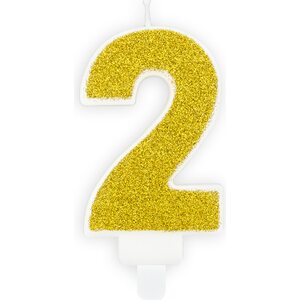 Birthday candle Number 2, gold, 7cm