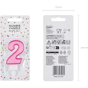 Birthday candle Number 2, pink, 7cm