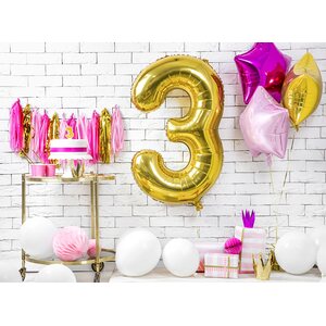 Birthday candle Number 3, gold, 7cm