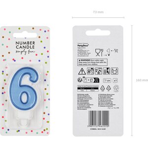 Birthday candle Number 6, blue, 7cm