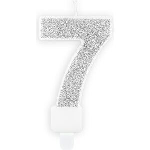 Birthday candle Number 7, silver, 7cm