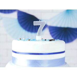 Birthday candle Number 7, silver, 7cm