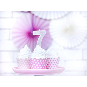 Birthday candle Number 7, silver, 7cm