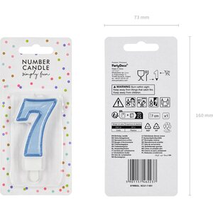 Birthday candle Number 7, blue, 7cm