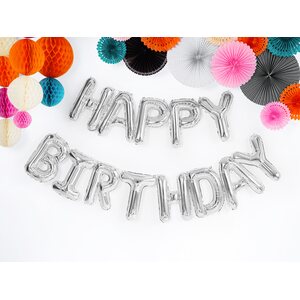 Foil Balloon Happy Birthday, 340x35cm, silver