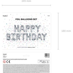 Foil Balloon Happy Birthday, 340x35cm, silver
