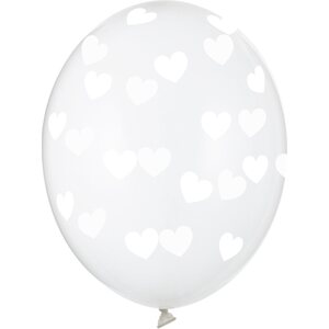 Balloons 30cm, Hearts, Crystal Clear 1pkt/6pc.