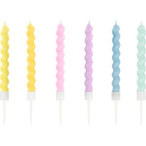 Birthday candles curl, 8.5 cm, mix 1pkt/6pc