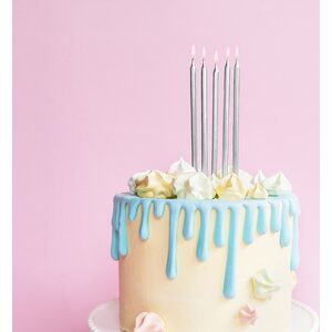 Birthday candles, plain, silver, 12.5cm  1pkt/12pc.