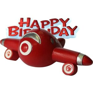 Kakunkoriste lentokone & punainen Happy Birthday kyltti muovia