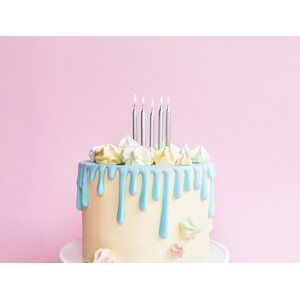 Birthday candles, plain, silver, 6cm  1pkt/6pc.