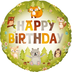 Metsän ystävät tavallinen foliopallo Happy Birthday 45 cm