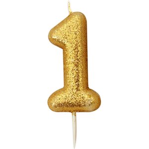 Age 1 Glitter Numeral Moulded Pick Candle Gold