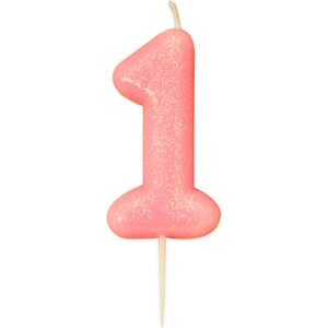 Age 1 Glitter Numeral Moulded Pick Candle Pink