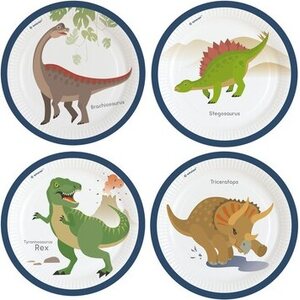 8 Plates Happy Dinosaur Round Paper 23 cm SUP