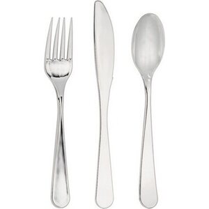 Cutlery set silver plastic 24 pcs reusable
