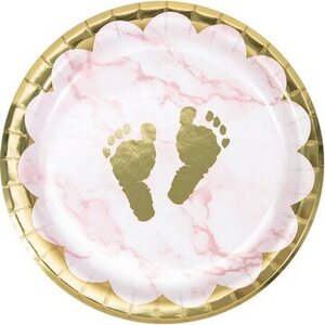 Pieni pahvilautanen vauvan jalat vaaleanpunainen marmorikuvio 18 cm 8 kpl/pkt