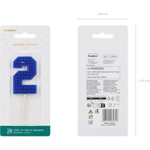 Birthday candle Number 2, 6 cm, blue