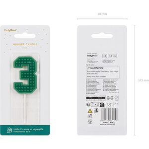 Birthday candle Number 3, 6 cm, green