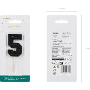 Birthday candle Number 5, 6 cm, black