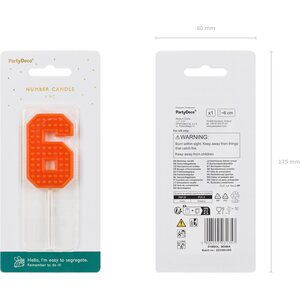 Birthday candle Number 6, 6 cm, red