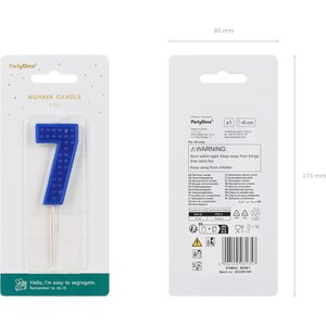 Birthday candle Number 7, 6 cm, blue