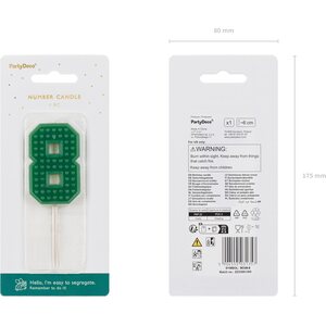 Birthday candle Number 8, 6 cm, green
