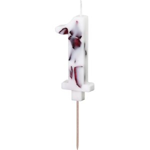 Birthday Candle Number '1', White with Flower Petals, 8 cm