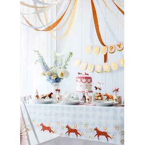 Paper Tablecloth Checkered with Horses, mix, 180x120 cm