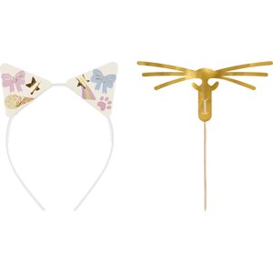 Cat Ears Headband and Mustache Set with Stickers 1pkt/5pc.