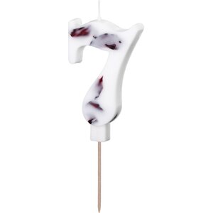 Birthday Candle Number '7', White with Flower Petals, 8 cm