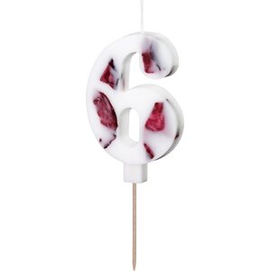 Birthday Candle Number '6', White with Flower Petals, 8 cm