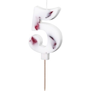 Birthday Candle Number '5', White with Flower Petals, 8 cm