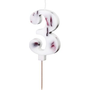 Birthday Candle Number '3', White with Flower Petals, 8 cm