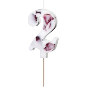 Birthday Candle Number '2', White with Flower Petals, 8 cm