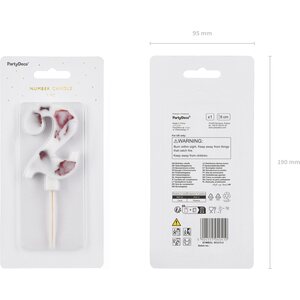 Birthday Candle Number '2', White with Flower Petals, 8 cm
