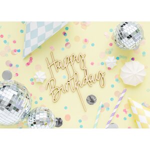 Wooden topper Happy Birthday, 16.5cm