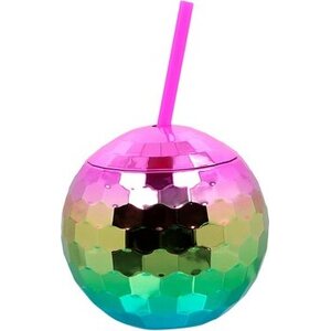 Disco ball cup with straw rainbow